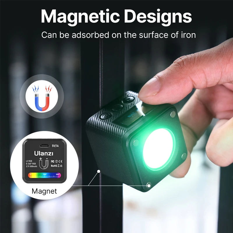 Ulanzi L2 RGB Mini COB Video Light - 360° Colour, Magnetic & 800mAh