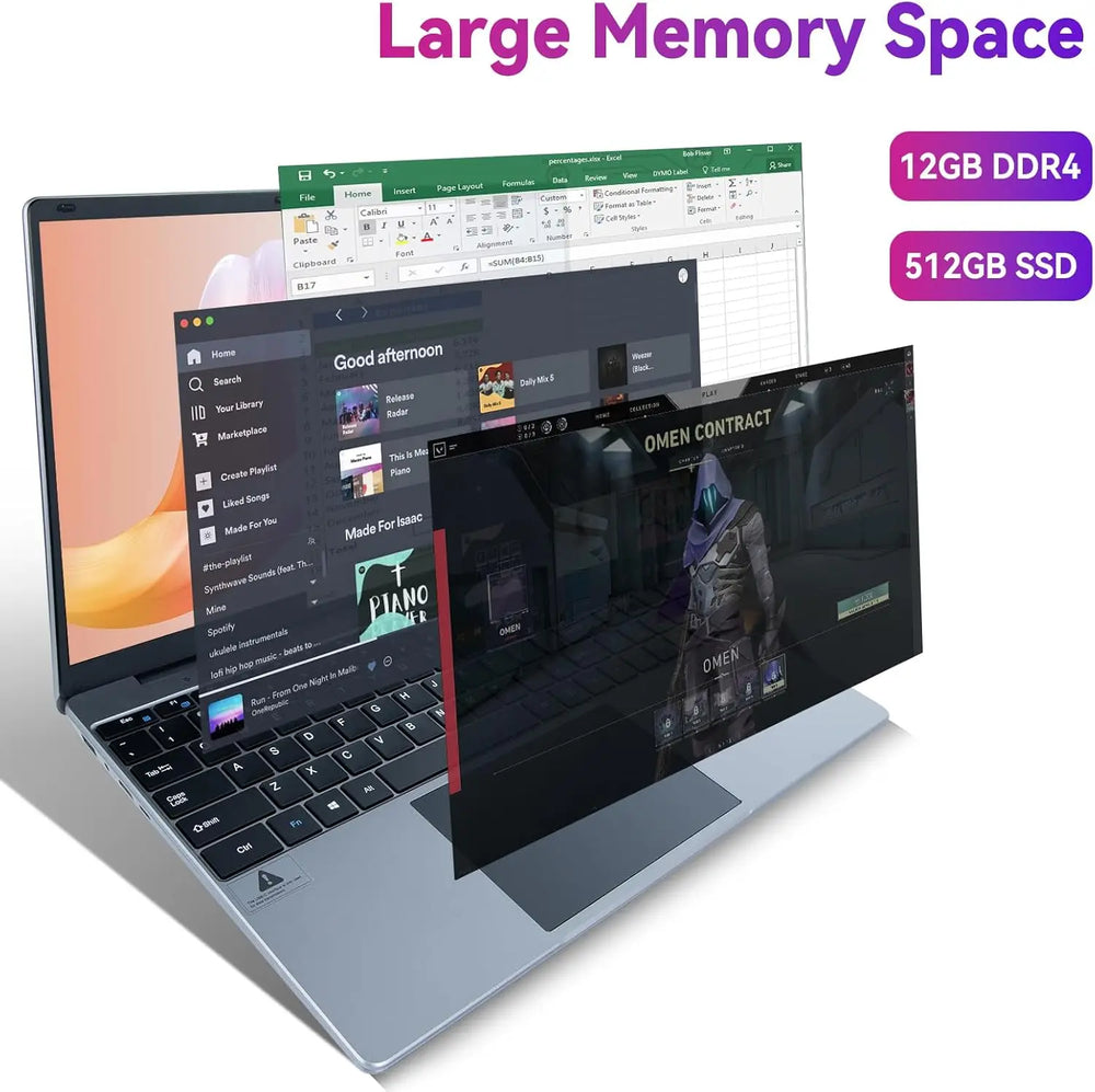 AEEZO 15.6" Intel N5095 Laptop - 12GB DDR4, 512GB SSD, 1080P IPS, Win11
