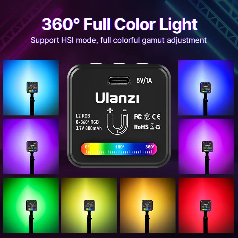 Ulanzi L2 RGB Mini COB Video Light - 360° Colour, Magnetic & 800mAh