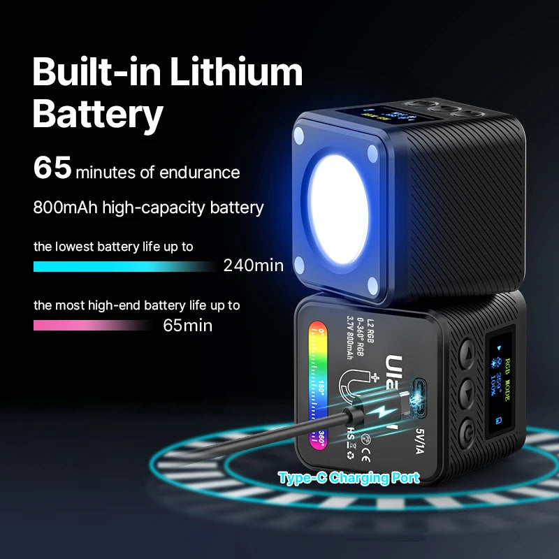 Ulanzi L2 RGB Mini COB Video Light - 360° Colour, Magnetic & 800mAh