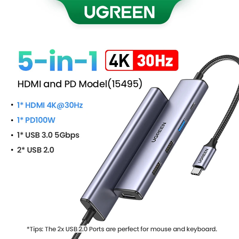 UGREEN USB-C Hub 4K120Hz DP - 2x HDMI, 10Gbps USB 3.2 Gen2 & RJ45