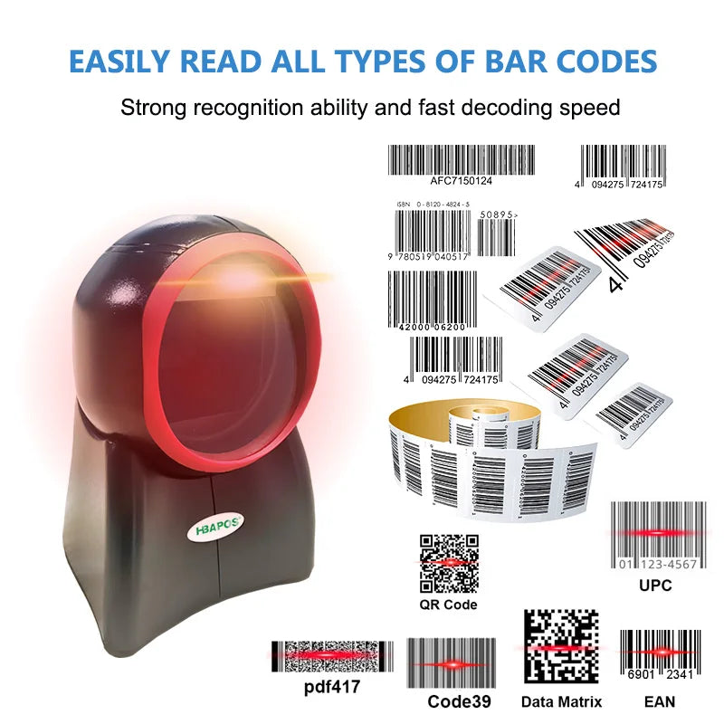 HBA-4010E Omnidirectional 2D Barcode Scanner - Desktop Auto-Sense USB