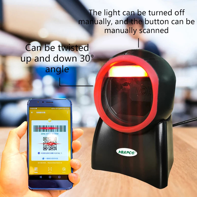 HBA-4010E Omnidirectional 2D Barcode Scanner - Desktop Auto-Sense USB