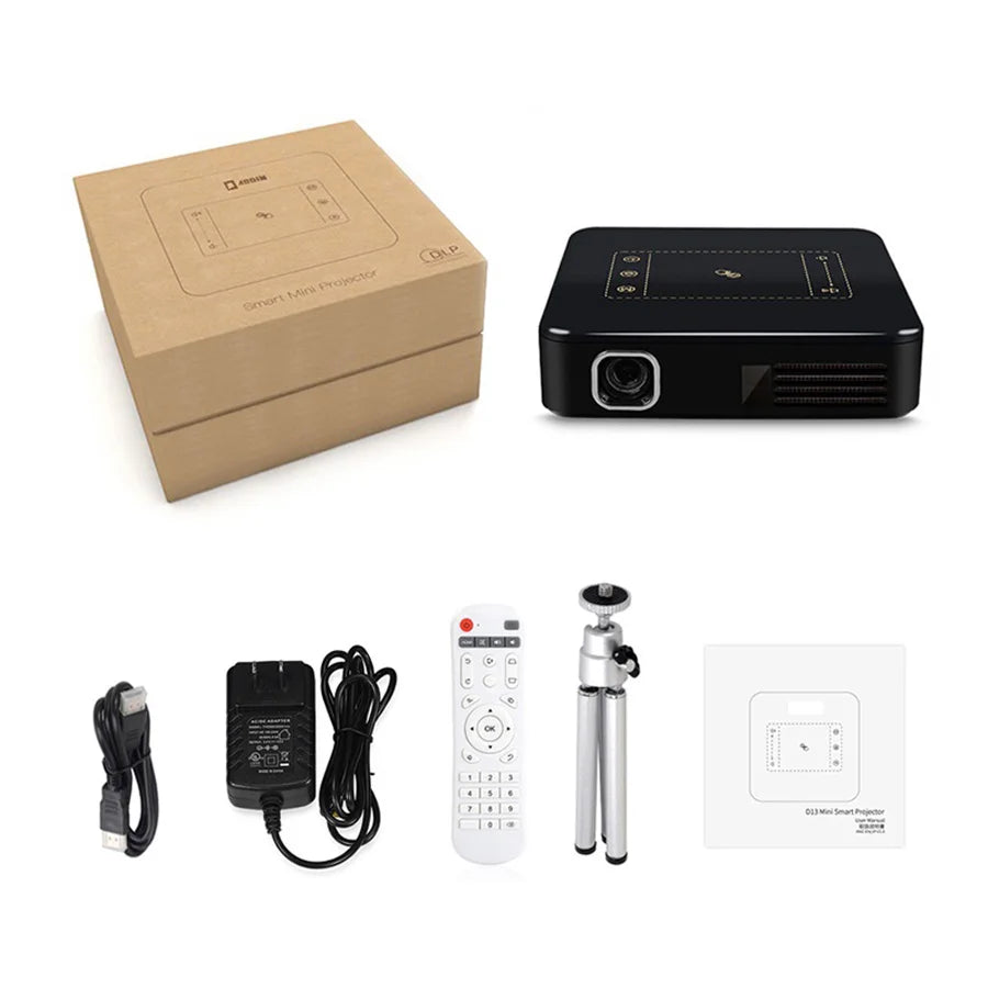 WZATCO D13 4K Smart Pico Projector - DLP, WiFi and Built-In Battery