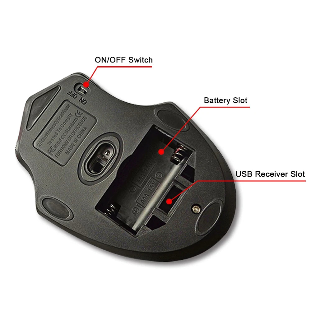 Ninth World 2000DPI 2.4GHz Wireless Optical Mouse - Ergonomic 4-Button