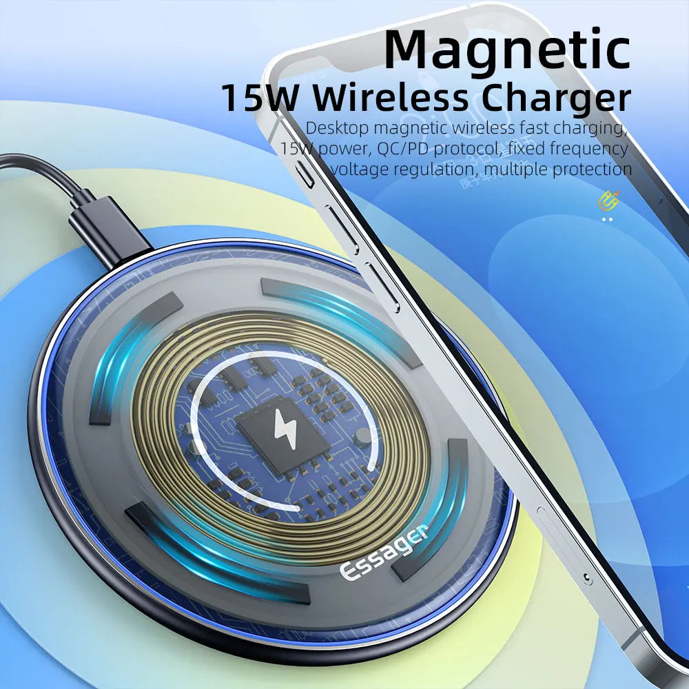 Essager 15W Qi Magnetic Wireless Charger Pad - iPhone, Samsung & Xiaomi