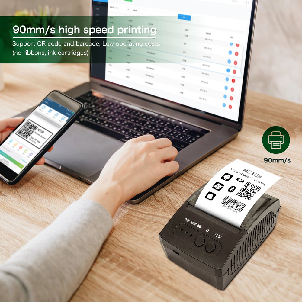 NETUM NT-1809 58mm Portable Bluetooth Thermal Printer - POS Ready
