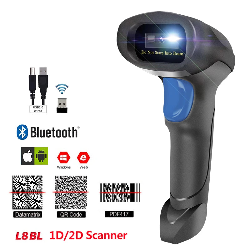 HONOURWOLF L8BL / S8 2D Barcode Scanner - Bluetooth, 2.4G and USB