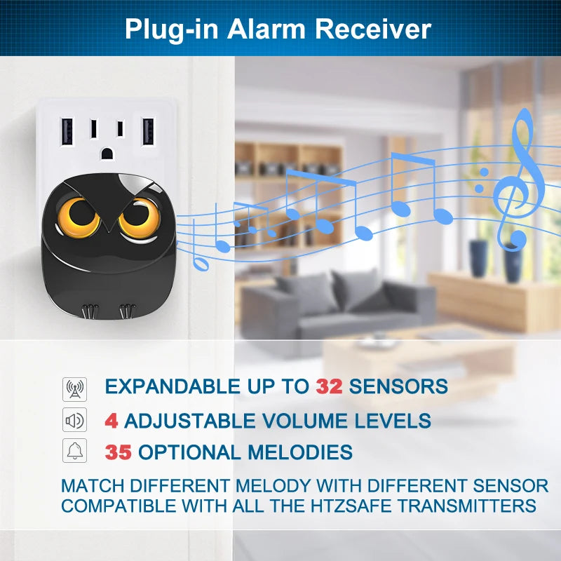 HTZSAFE Wireless PIR Driveway Alarm - 35 Melodies, Weatherproof 4-Volume