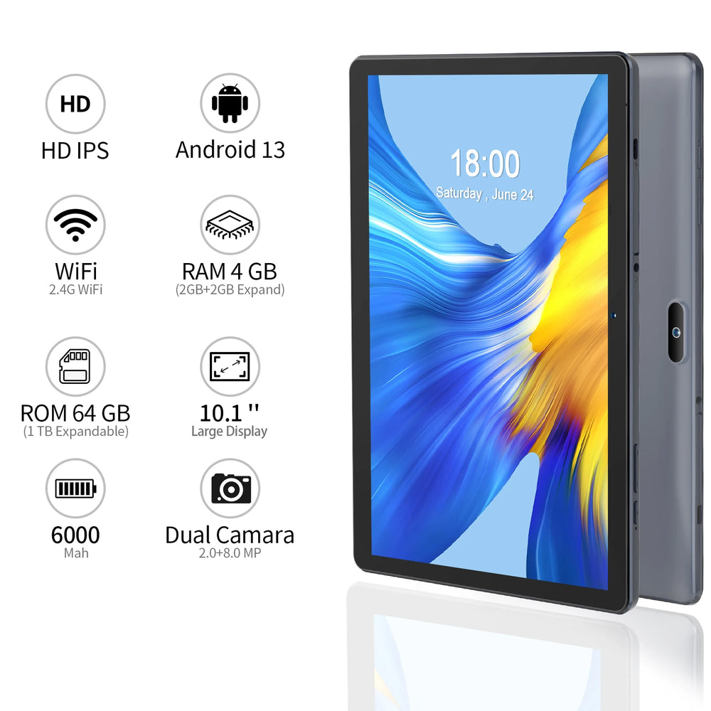 PRITOM 10-Inch Android 13 Tablet - 64GB, 6000mAh, 3G SIM & GPS