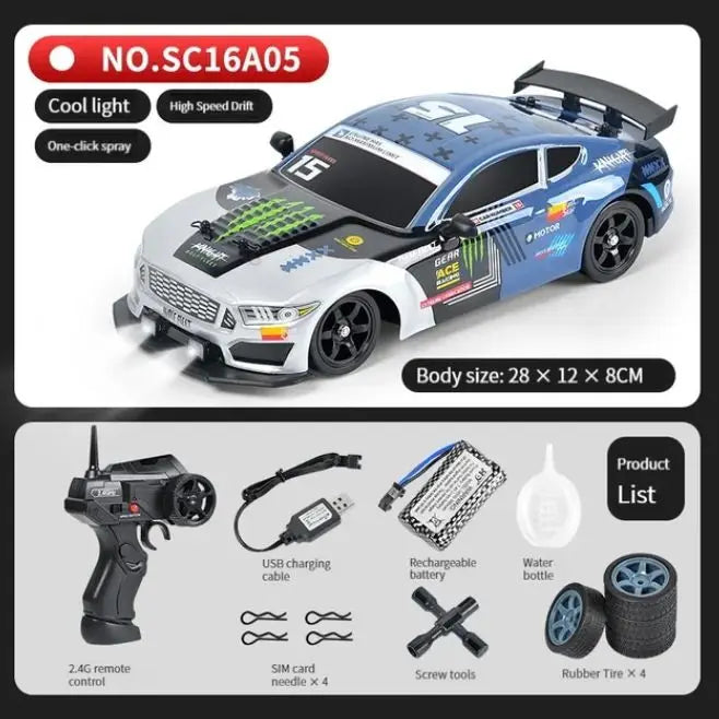LKCOMO 4WD RC Drift Car - 2.4G, Metal ABS AE86, Light & Spray Effects