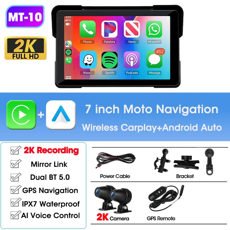 Jansite 5/7" IPX7 Motorcycle CarPlay GPS - Android Auto, 1024x600, Linux