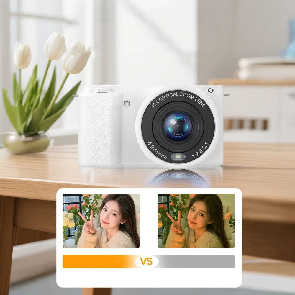 4K 64MP Digital Vlog Camera - 12X Optical Zoom, Flip Screen & Webcam