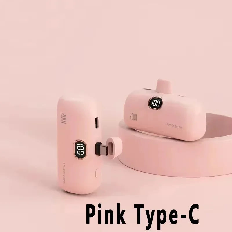 LIEI Mini Capsule Power Bank - 20W Fast Charge, 10000/5000mAh, Built-In Cable