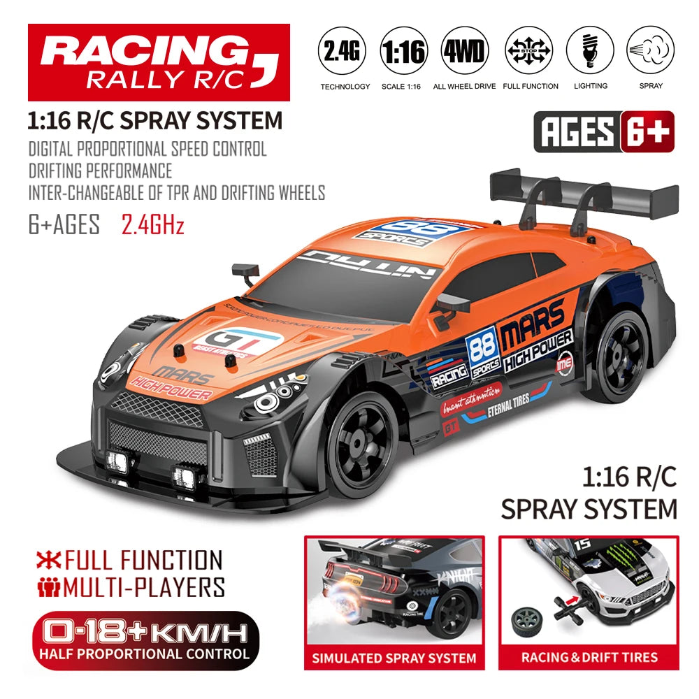 LKCOMO 4WD RC Drift Car - 2.4G, Metal ABS AE86, Light & Spray Effects