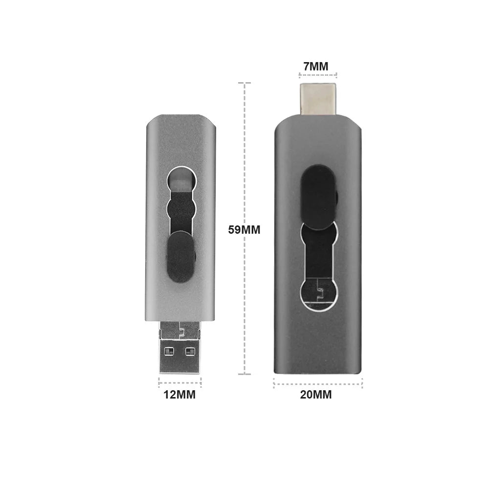 KFHIREW 3-in-1 Metal USB Drive - USB 2.0 + Type-C + Micro USB OTG