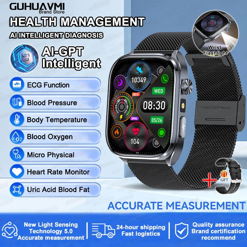 2025 ECG Smart Watch - Blood Lipid, Blood Pressure, BT Call & AI Diagnosis