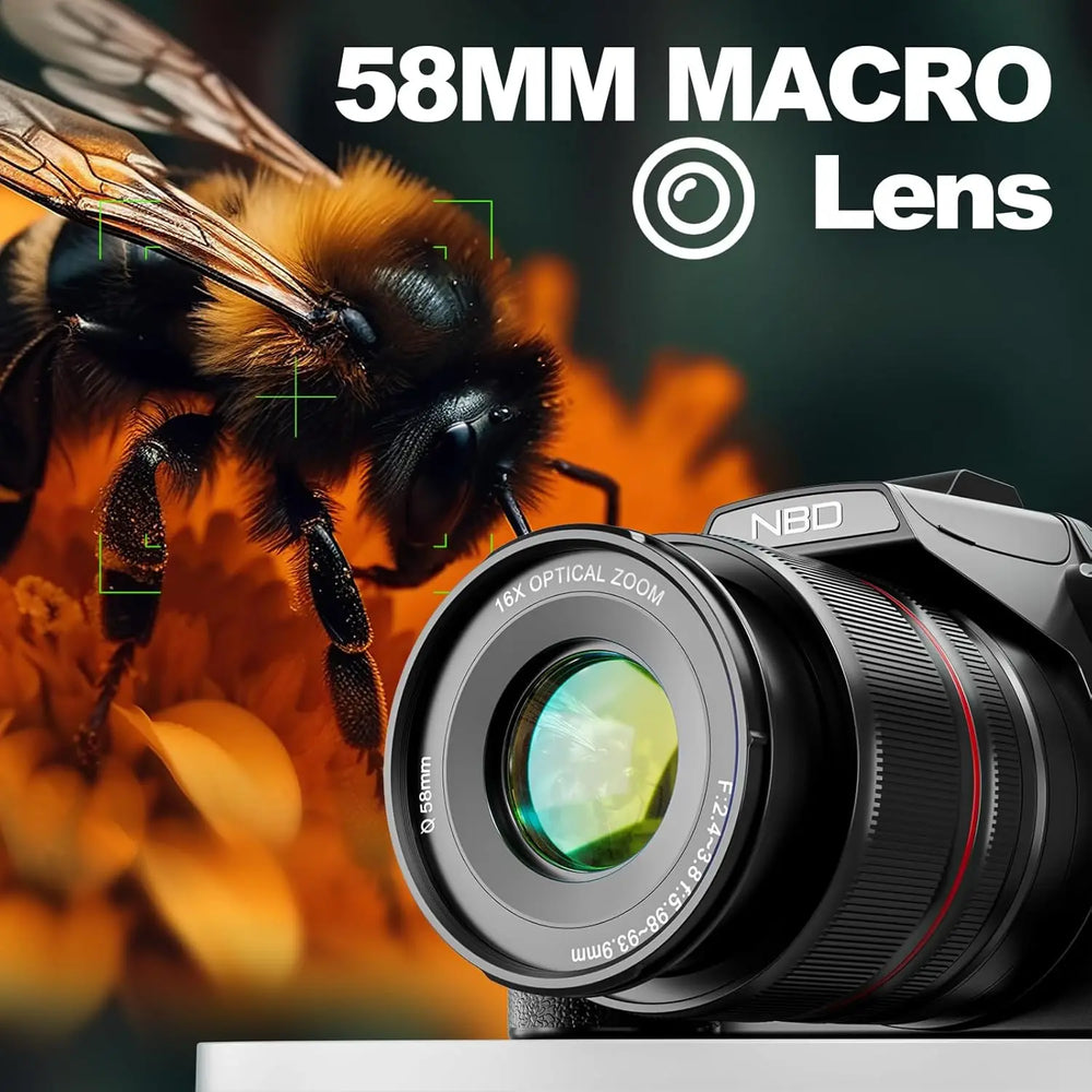 NBD 5K 64MP Camera - 16X Optical Zoom, WiFi App, 180° Flip Screen