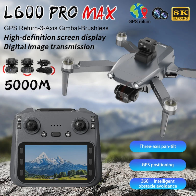 L600 Pro Max 8K Drone - 3-Axis Gimbal, 360° Obstacle Avoidance & FPV