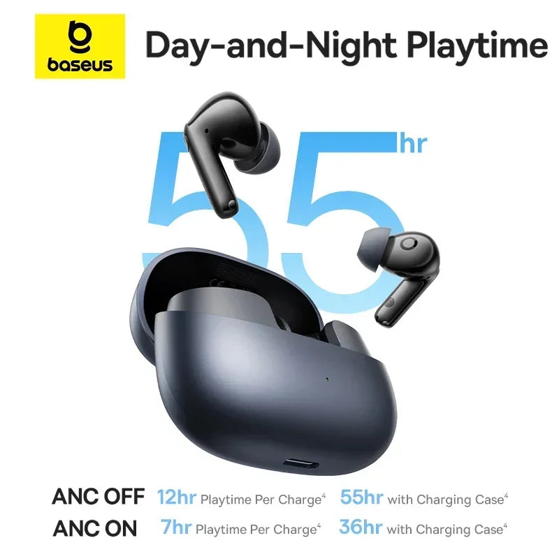 Baseus EP10 Pro ANC Earbuds - 50dB, LDAC, BT 6.0, 6 Mic, IP55, 55H