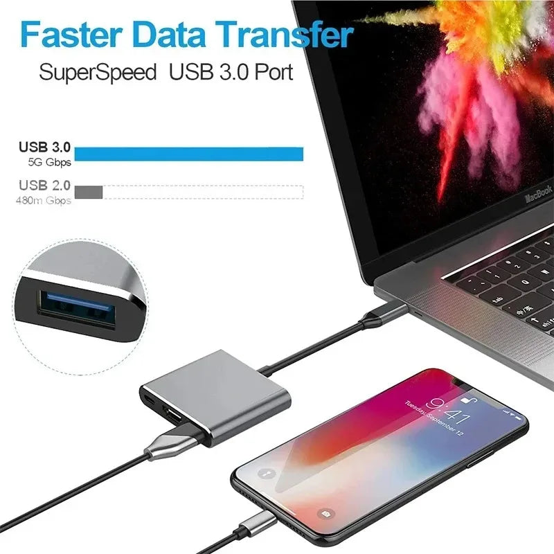 3-in-1 USB-C Hub - HDMI + USB 3.0 Docking Station for MacBook Air