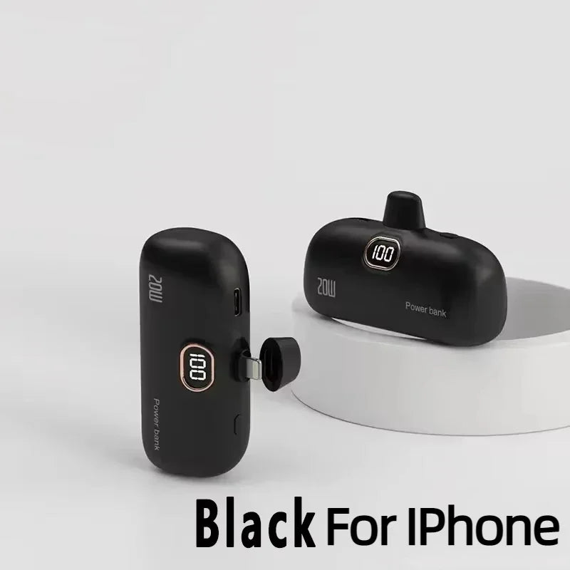 LIEI Mini Capsule Power Bank - 20W Fast Charge, 10000/5000mAh, Built-In Cable