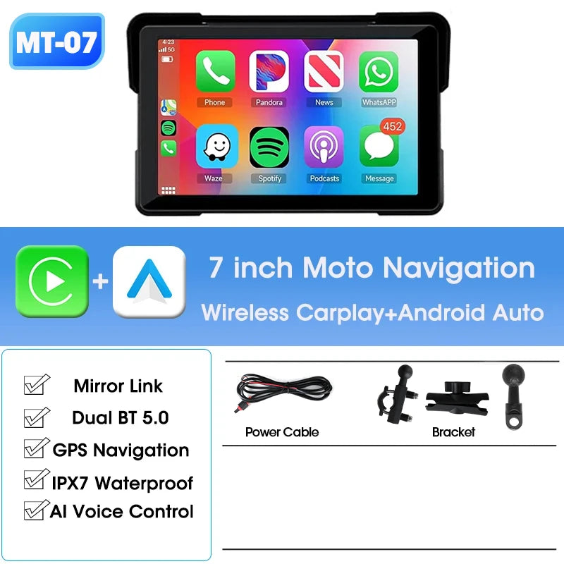 Jansite 5/7" IPX7 Motorcycle CarPlay GPS - Android Auto, 1024x600, Linux