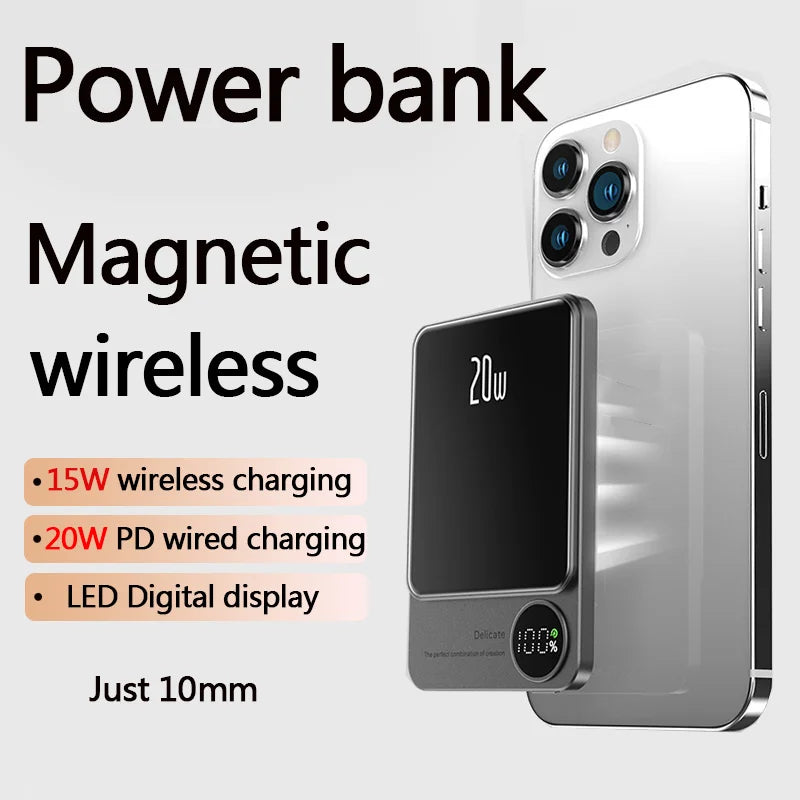 10000mAh Magnetic MagSafe Power Bank - 20W Wireless Fast Charge, Metal