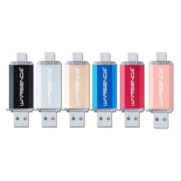 WANSENDA OTG Type-C USB 3.0 Flash Drive - 16GB to 512GB, 6 Colours