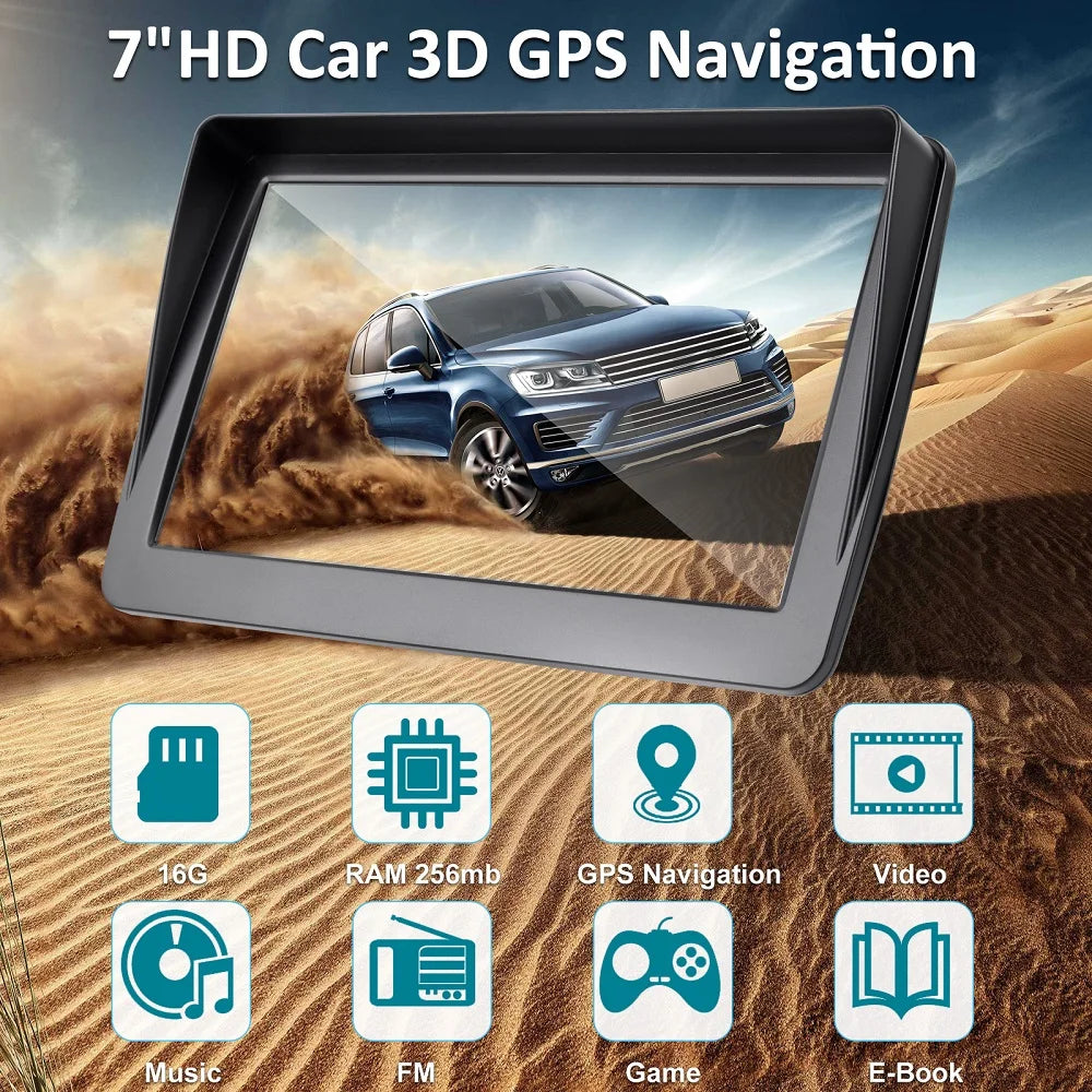 KMDRIVE 7-Inch GPS Navigation - 256MB/16GB, Type-C Charging, FM/MP3/MP4