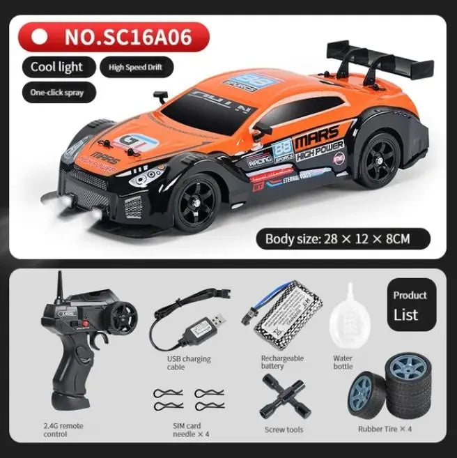 LKCOMO 4WD RC Drift Car - 2.4G, Metal ABS AE86, Light & Spray Effects