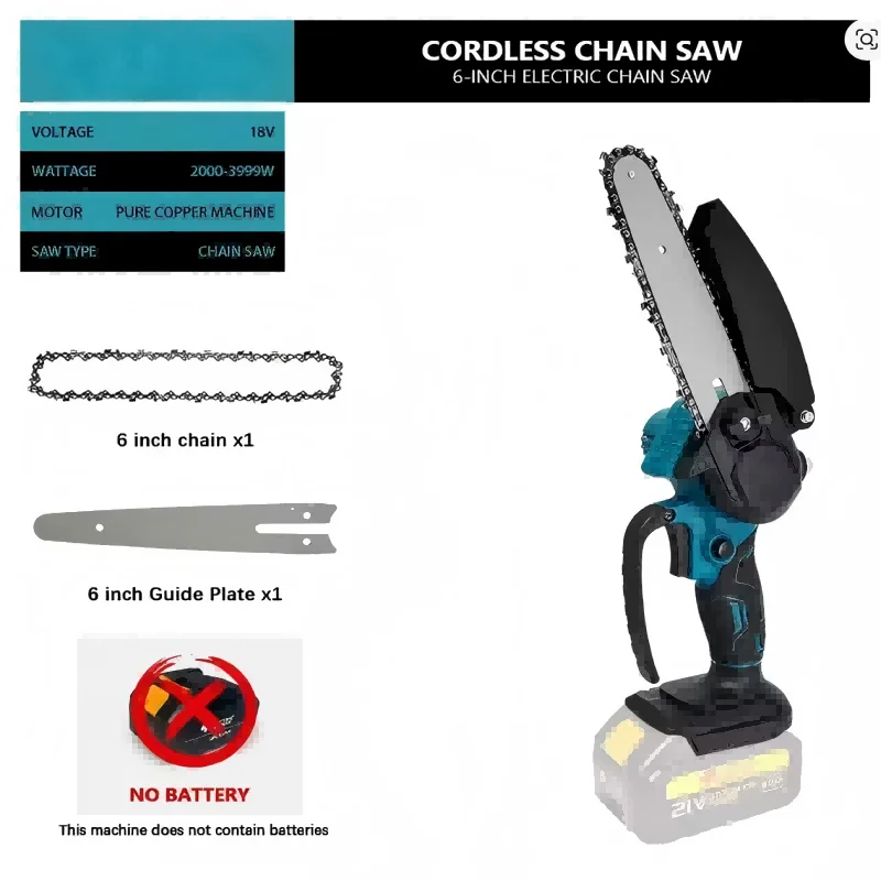LISI 6-Inch Mini Electric Chainsaw - 1700RPM, 18V Makita Compatible