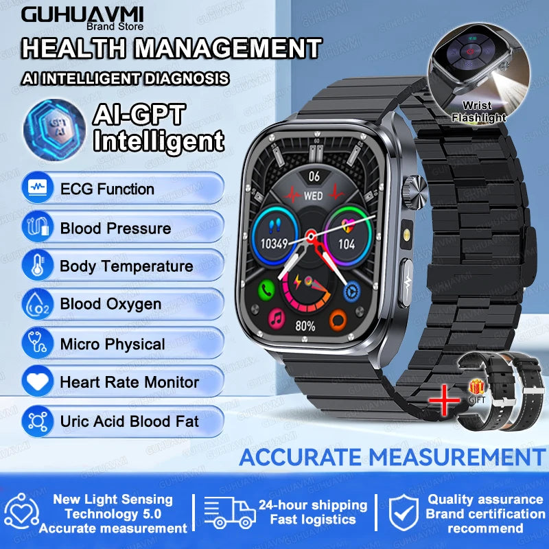 2025 ECG Smart Watch - Blood Lipid, Blood Pressure, BT Call & AI Diagnosis