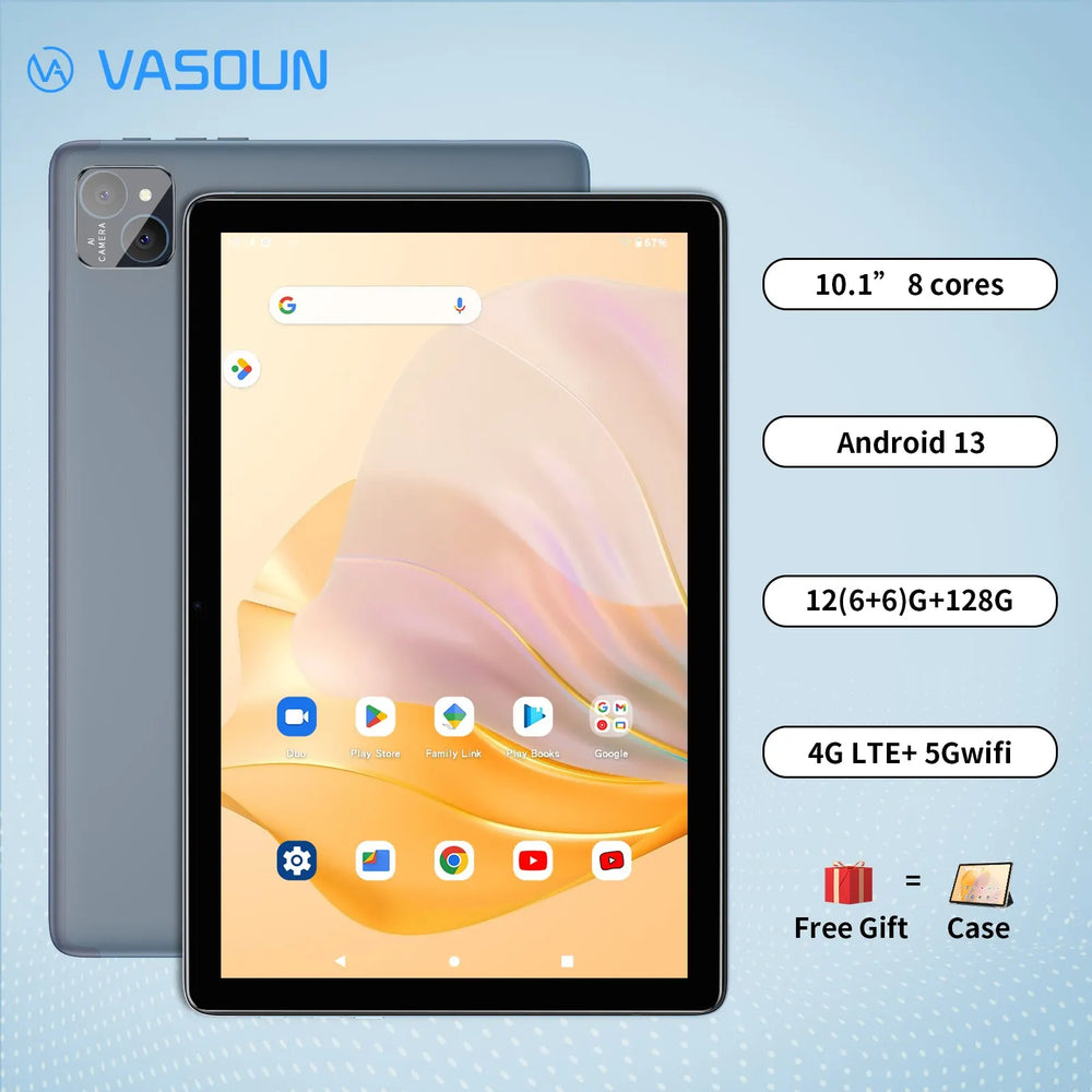 VASOUN Android 14 Tablet - 12GB RAM, 128GB, Dual SIM 4G, 5G WiFi & GPS