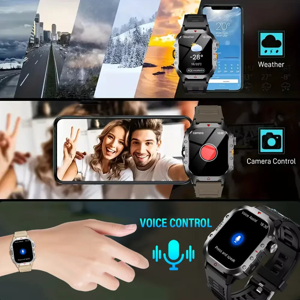 KESHUYOU 2.01-Inch Outdoor Smart Watch - LED Flashlight & Bluetooth Talk
