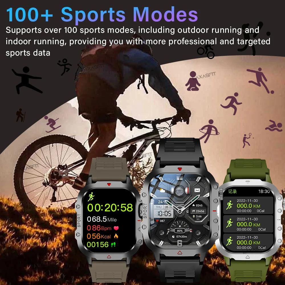 KESHUYOU 2.01-Inch Outdoor Smart Watch - LED Flashlight & Bluetooth Talk