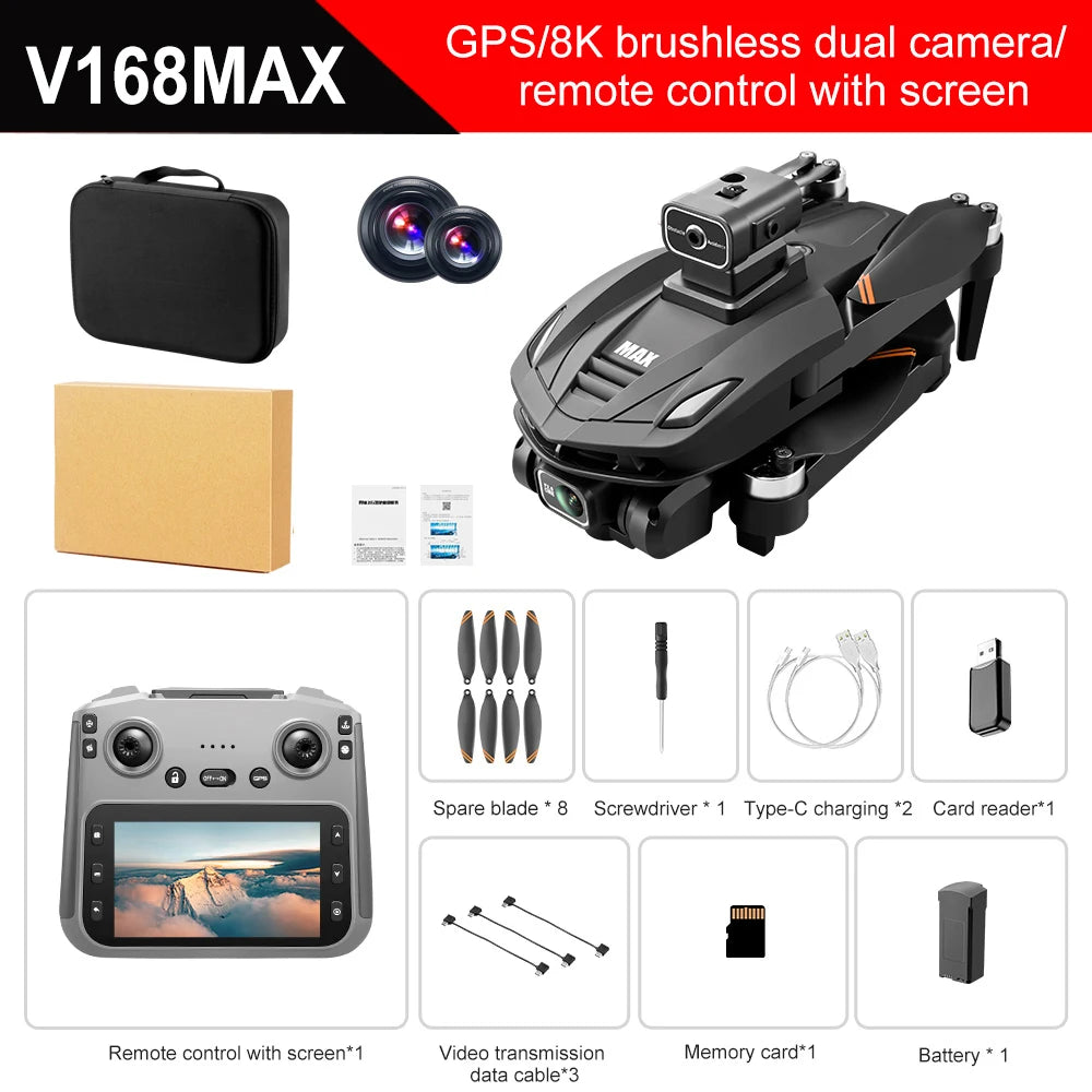V168 Pro MAX GPS Drone 2025 - 8K, 360° Avoidance, Brushless, 5G FPV Screen