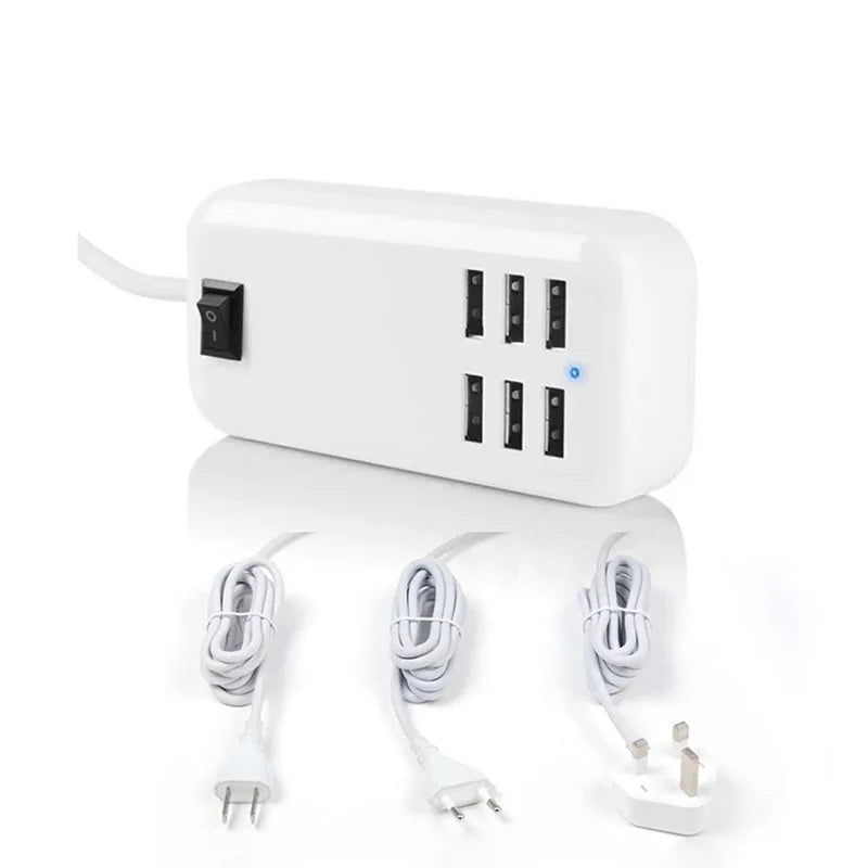 Wsellda 6-Port USB Wall Charger Hub - 5V/3A, EU/US Plug with Switcher