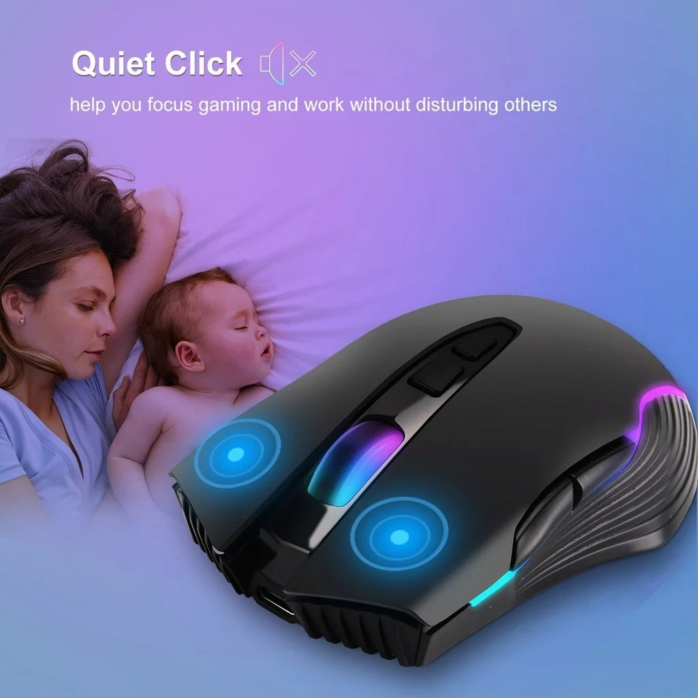 JOMAA 2.4G Silent Wireless Mouse Type-C - 1600 DPI, Rechargeable & 8 Buttons