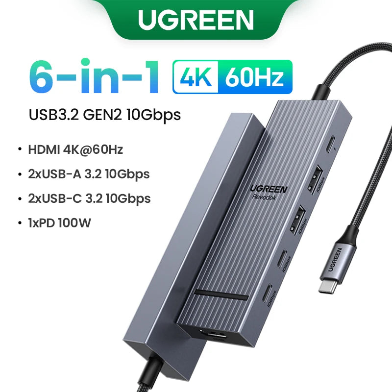 UGREEN USB-C Hub 4K120Hz DP - 2x HDMI, 10Gbps USB 3.2 Gen2 & RJ45