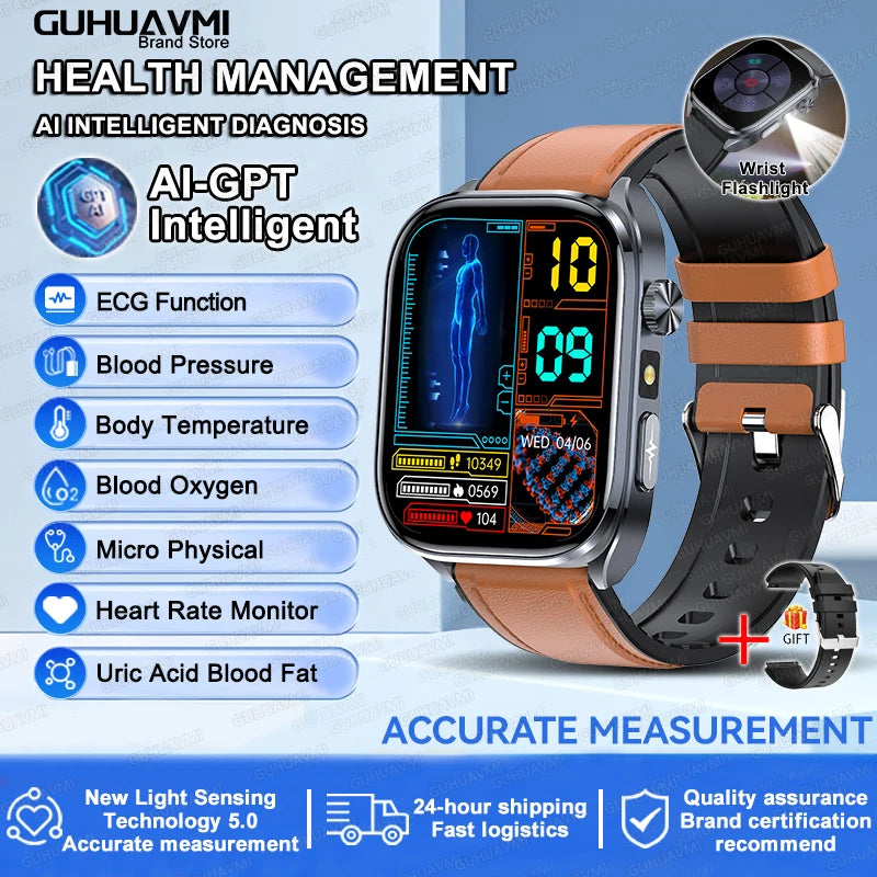2025 ECG Smart Watch - Blood Lipid, Blood Pressure, BT Call & AI Diagnosis