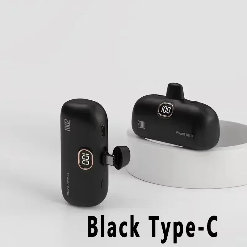 LIEI Mini Capsule Power Bank - 20W Fast Charge, 10000/5000mAh, Built-In Cable