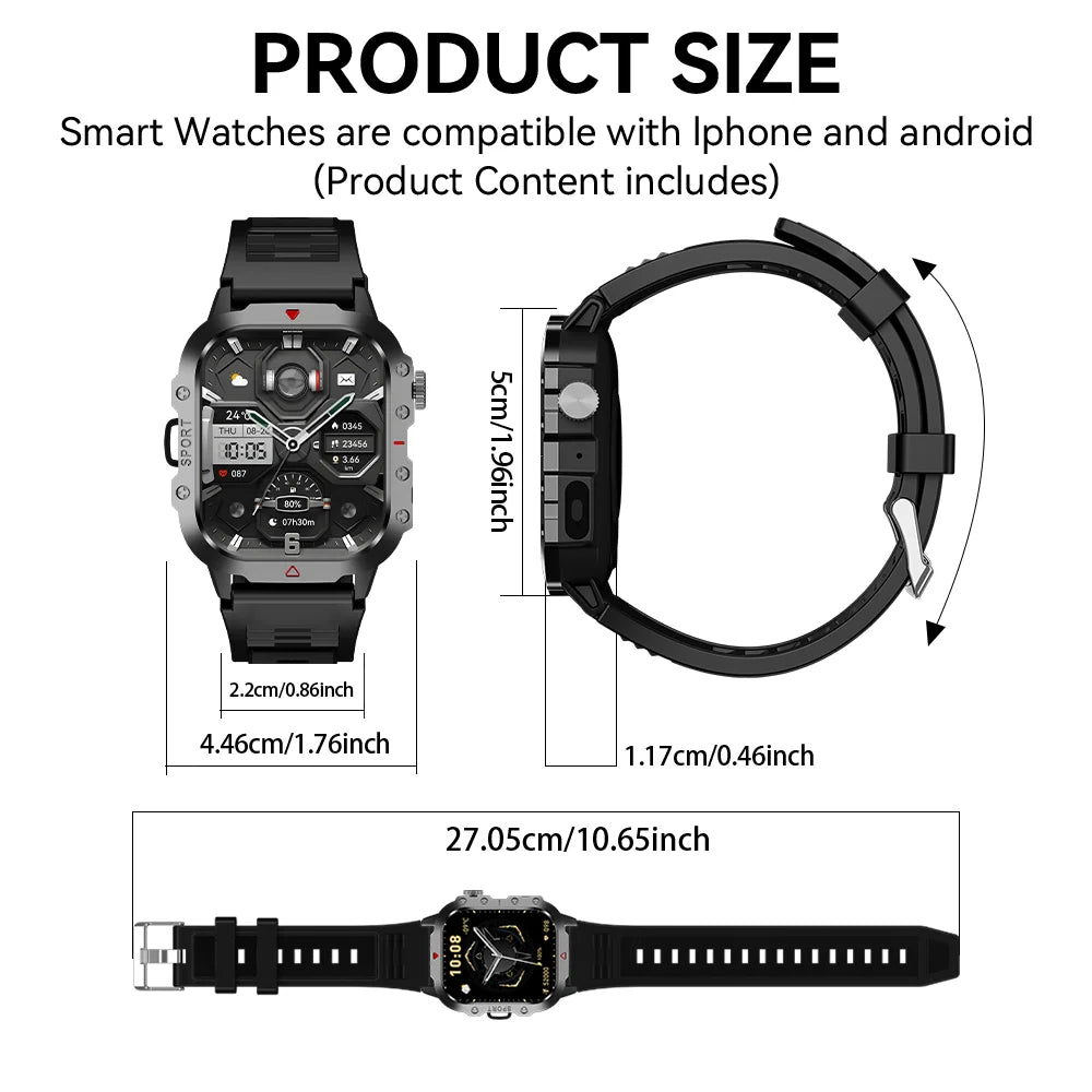 KESHUYOU 2.01-Inch Outdoor Smart Watch - LED Flashlight & Bluetooth Talk