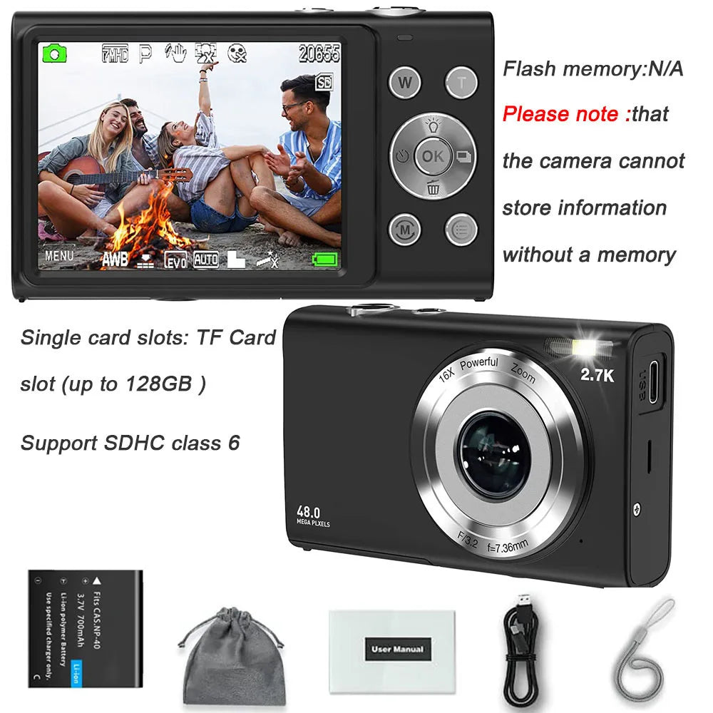 STUOGYUM 4K 48MP Autofocus Vlog Camera - 2.8-Inch Screen, 4.5-54mm Zoom
