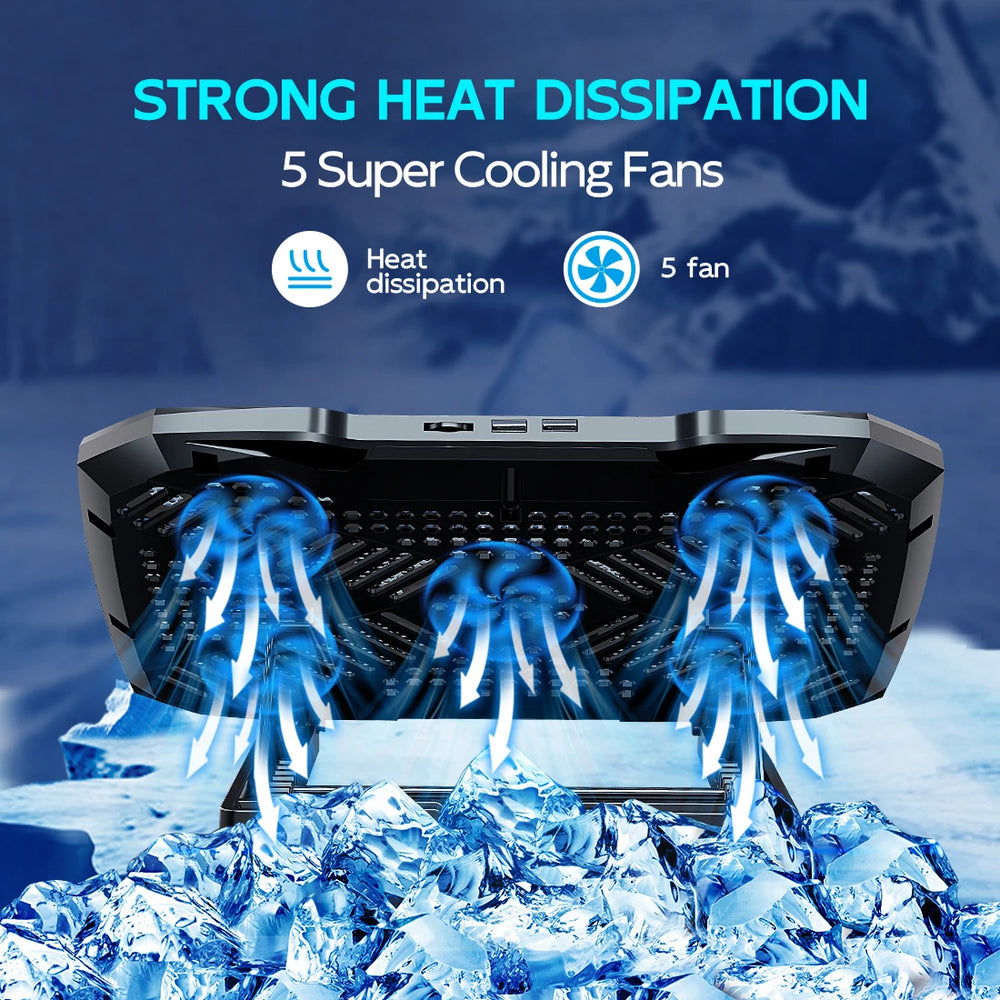 COOLCOLD F2PLUS Laptop Cooling Pad - 5 Fans, 5-Angle, 12-17 Inch