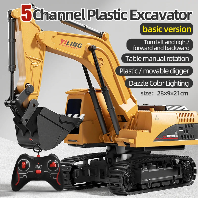 Alloy RC Excavator Toy - Lights, Sound and Multi-Channel Control