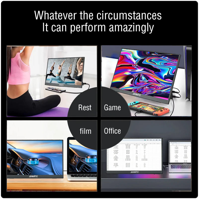 Anmite 14-Inch IPS Touch Portable Monitor - USB-C, 60Hz, Xbox/PS4/Switch