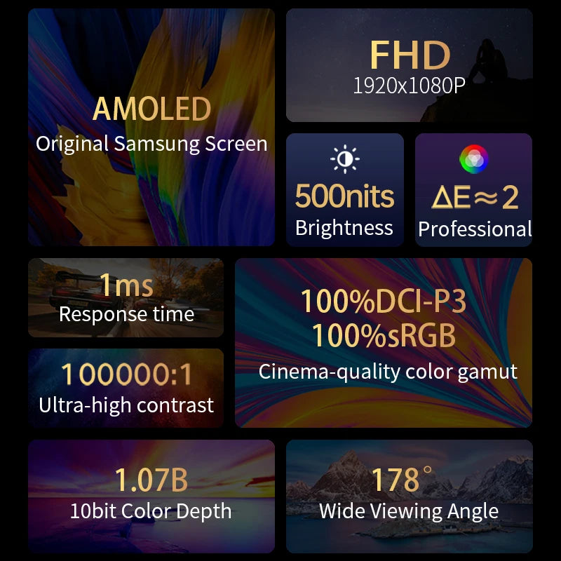 VCHANCE 13.3-Inch OLED Portable Monitor - 1ms, 100% DCI-P3, 500cd/m, HDR60