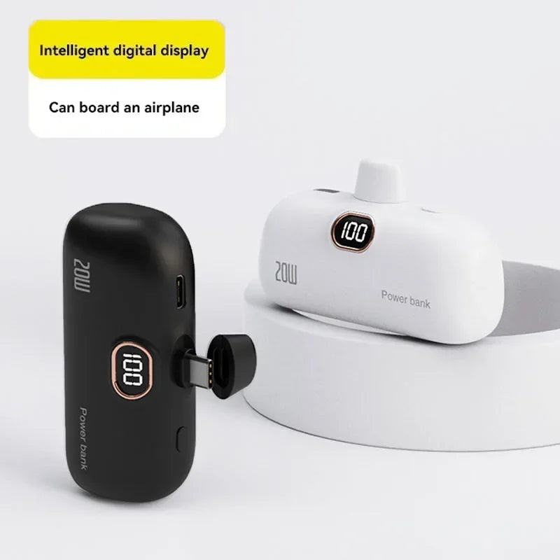 LIEI Mini Capsule Power Bank - 20W Fast Charge, 10000/5000mAh, Built-In Cable