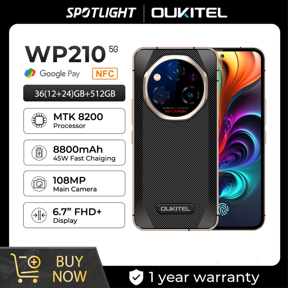 OUKITEL WP210 5G Rugged Phone - Dimensity 8200, 36GB, 8800mAh, 45W, 108MP